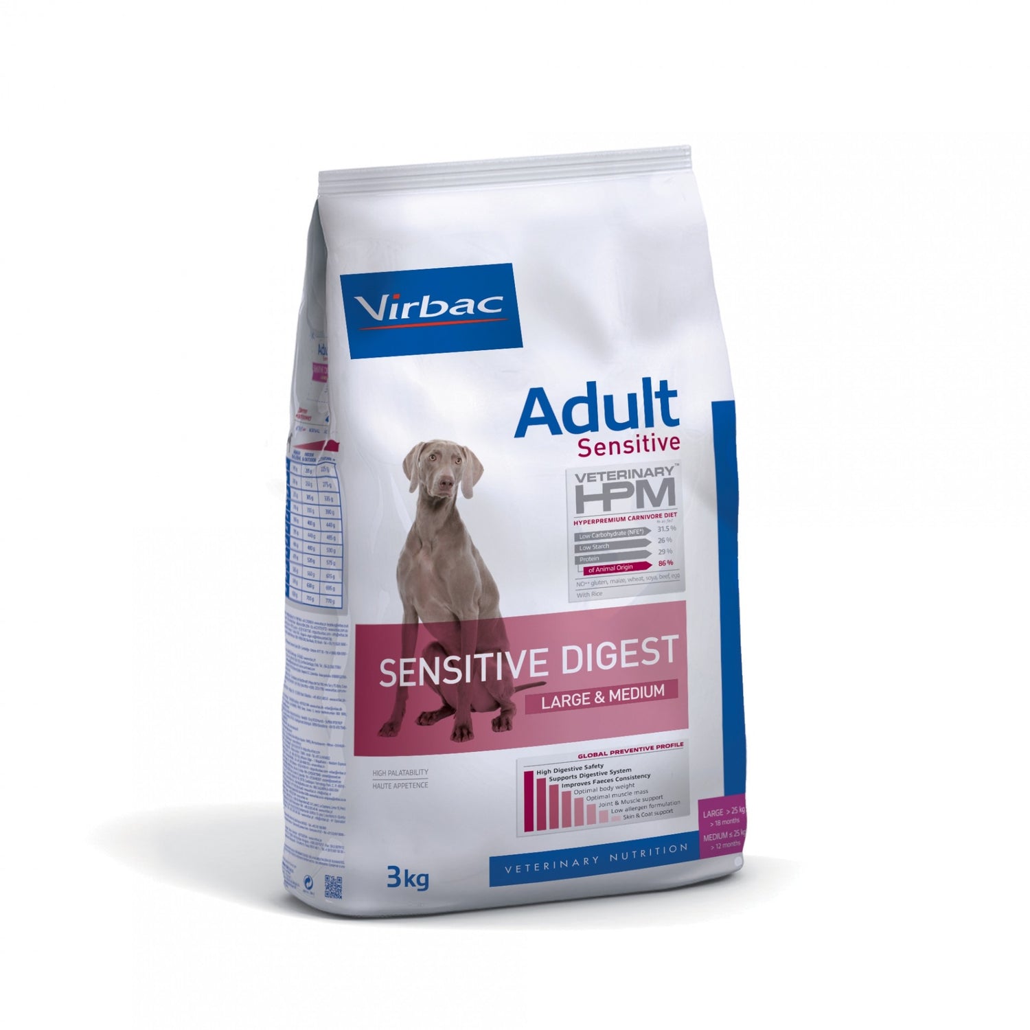VIRBAC VETERINARY HPM Physiologique Adult Sensitive Digest Medium &amp; Large