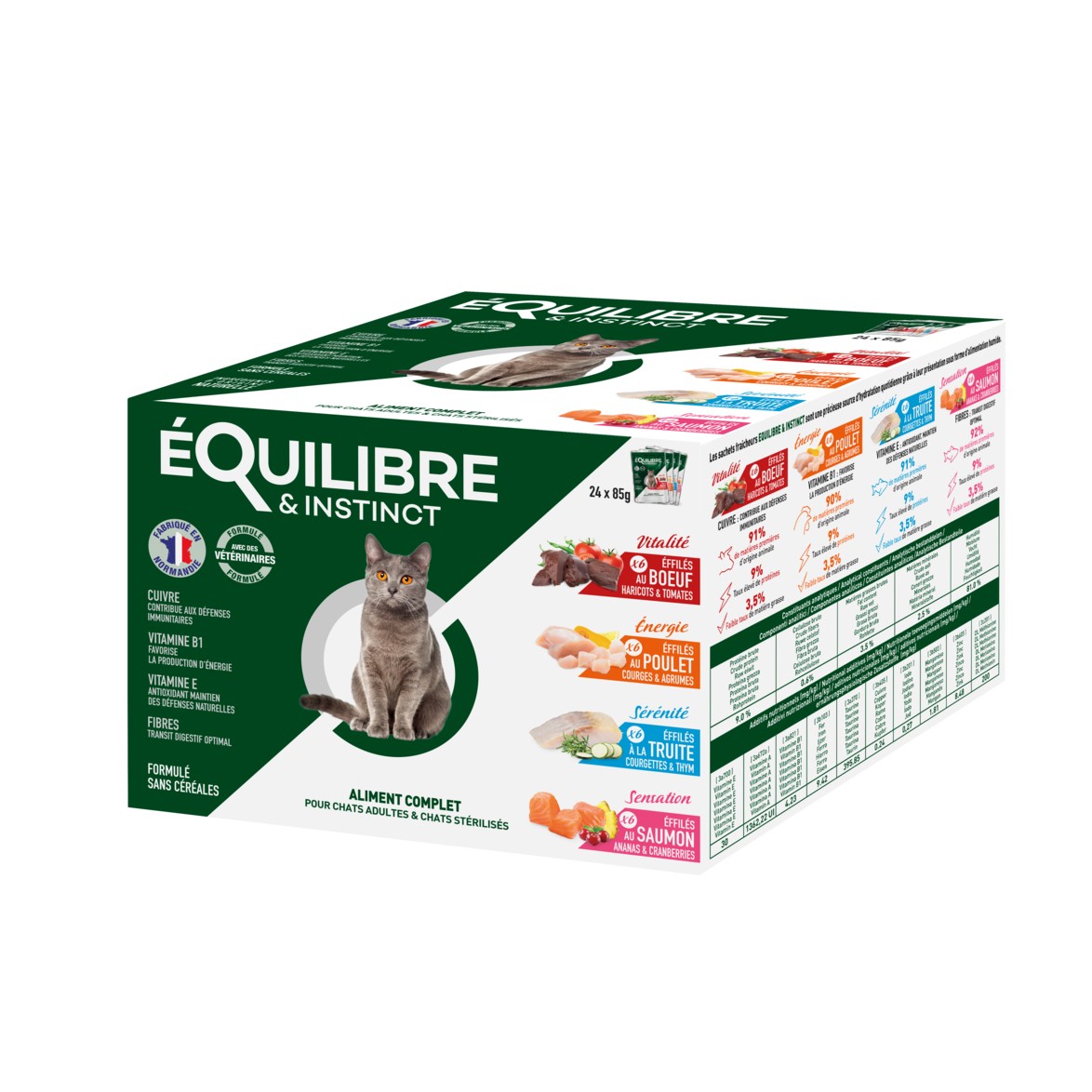 EQUILIBRE &amp; INSTINCT Adulte Stérilisé Effilés Multipack - Lot 24 x 85 g