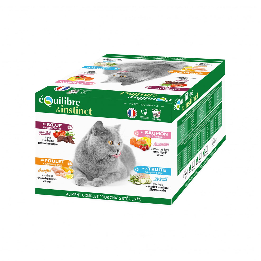 EQUILIBRE &amp; INSTINCT Adulte Stérilisé Effilés Multipack - Lot 24 x 85 g
