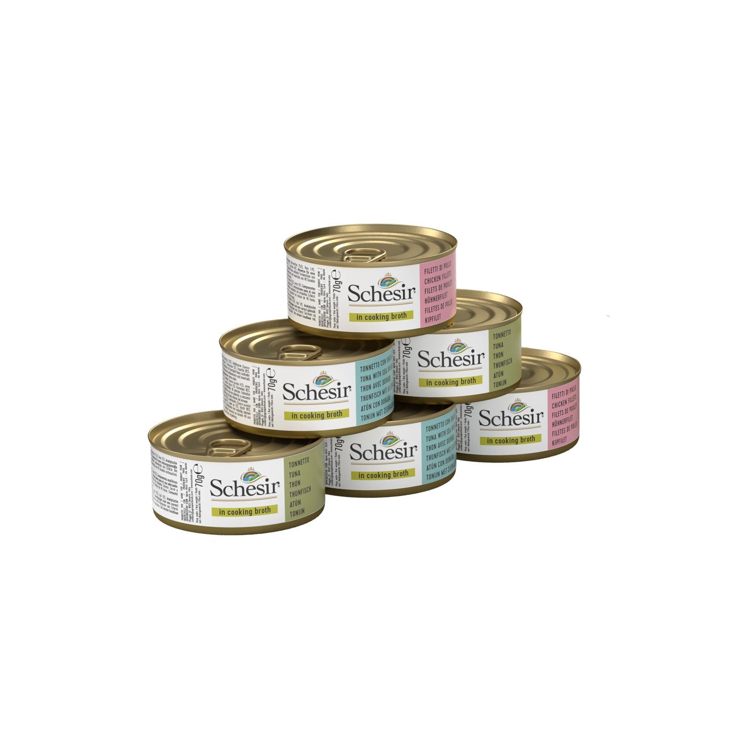 Schesir Pâtées multipack 3 saveurs bouillon - 6 x 70 g