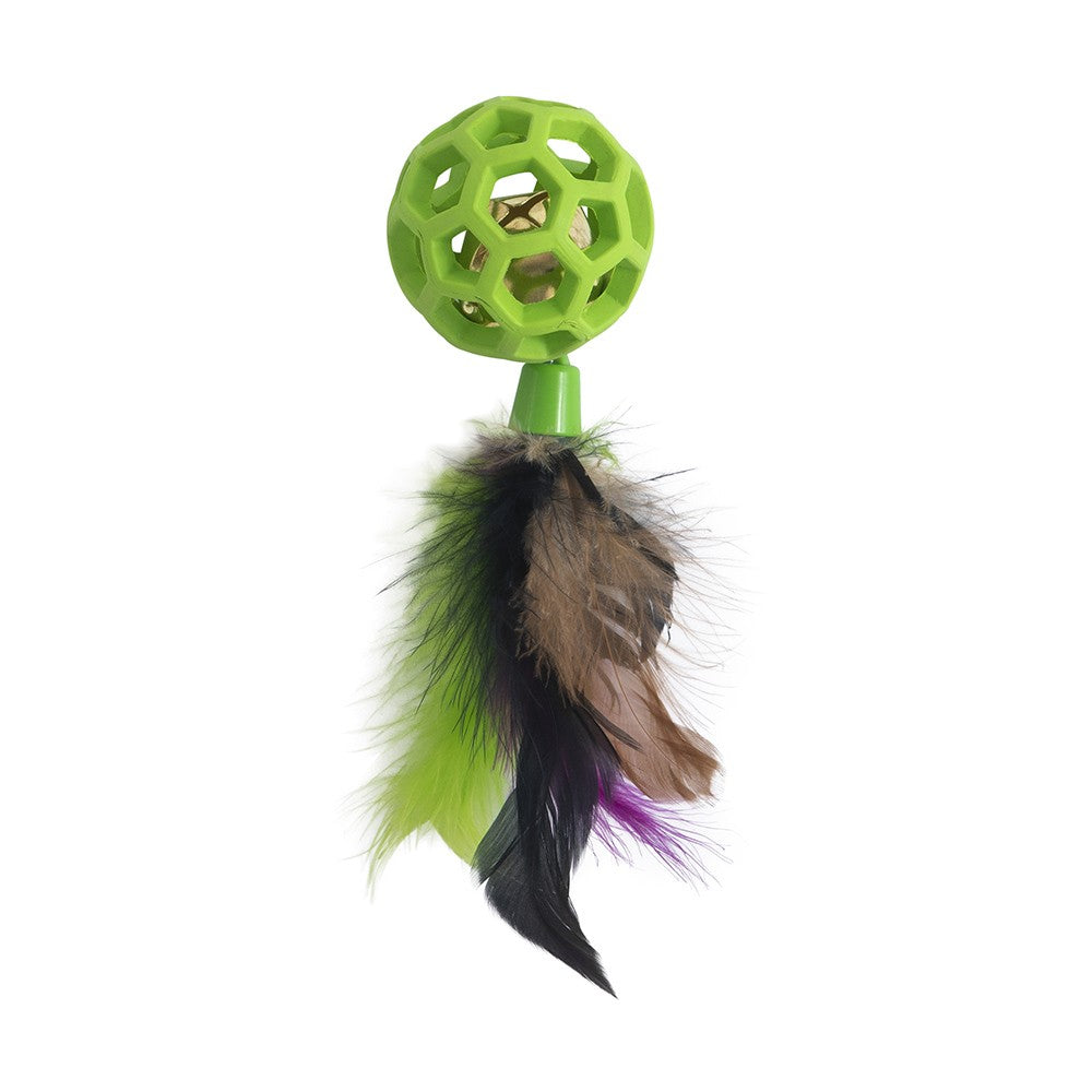 Balle ajourée avec plumes et grelot